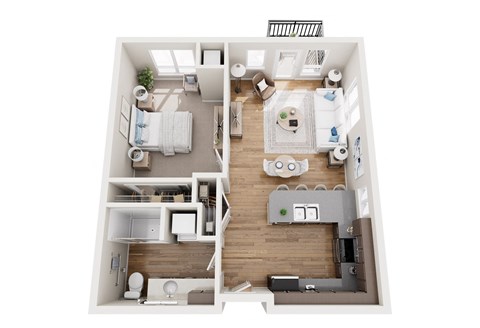 Floor plan for 1 bed, 1 bath, 713 sqft
